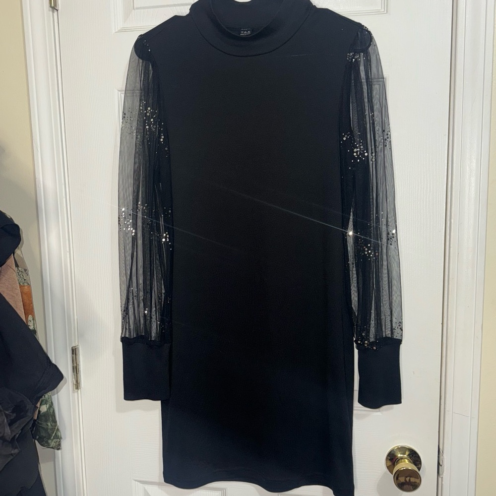 Black Bodycon Dress with Sheer Sparkly Sleeves
